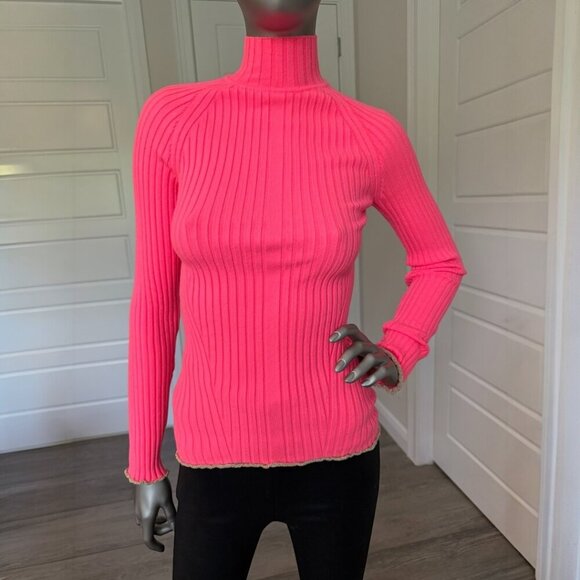 Ramy Brook Ribbed Knit Turtle Neck Long Sleeve Sweater top Size XS Pink NWT - Picture 1 of 6